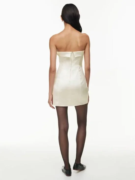 Aritzia Sunday Best Shimmer Satin Tube Dress Birch White Size 4 - Picture 4 of 10